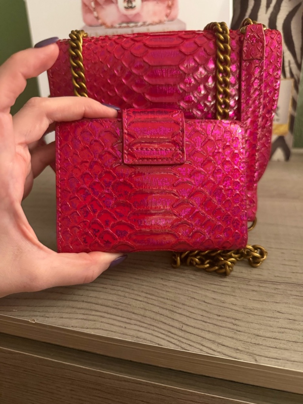 Kurt Geiger Hot Pink Snake-Embossed Crossbody & Wallet NWOT - Picture 7 of 14